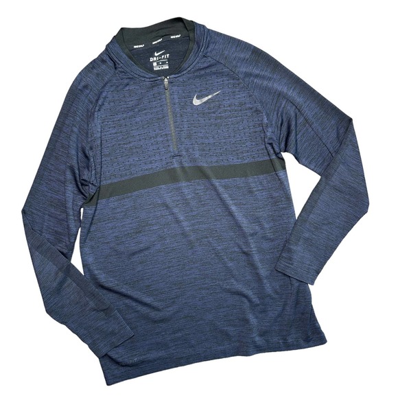 NIKE GOLF Mens Medium Navy Blue Black Long Sleeve Seamless Half Zip Pullover - Picture 1 of 7